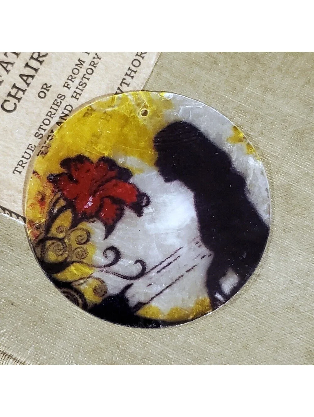 Art Noveau Girl & Flower 50mm Capiz Shell Pendant Bead